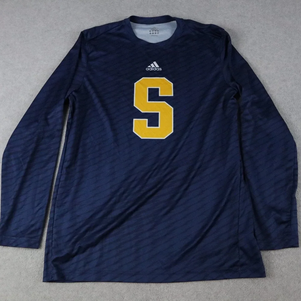 Adidas Shirt Mens XL Activewear Soccer Training Blue Patterned Long Sleeve